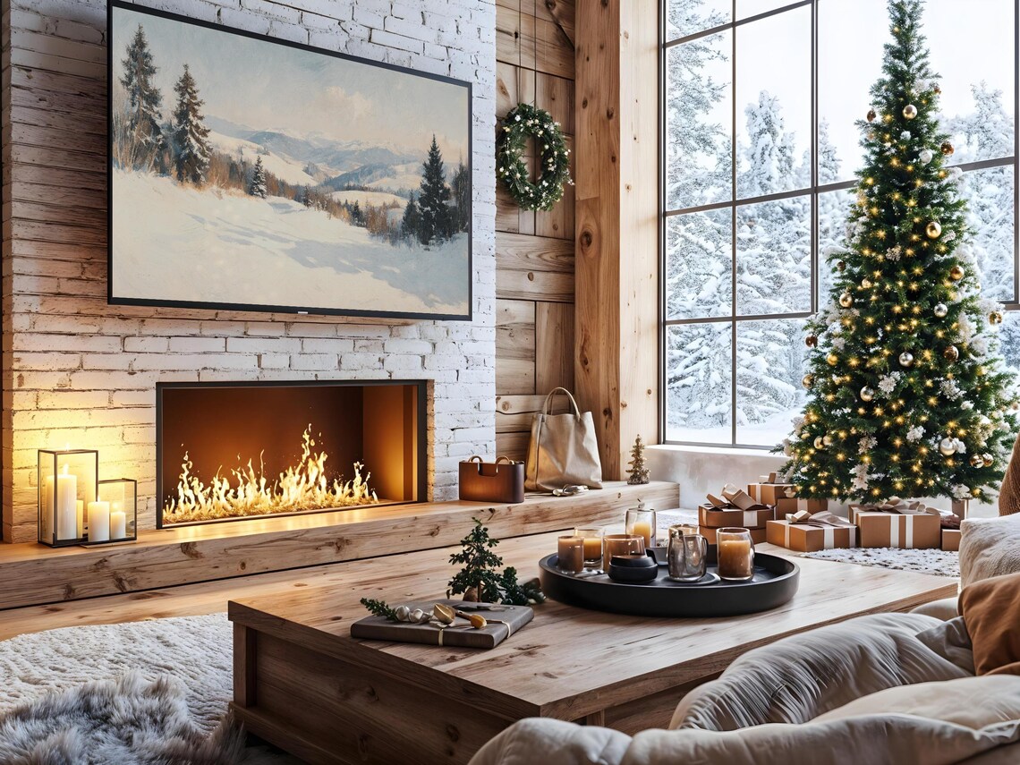 Winter Landscape Painting, Cozy Holiday Decor Art Print - Image 2