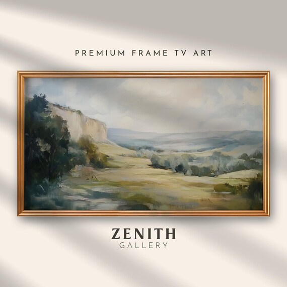 Mountains Landscape Frame Tv Art Moody Vintage Landscape Oil Painting Rustic Neutral Scenery Wallpaper For Frame
