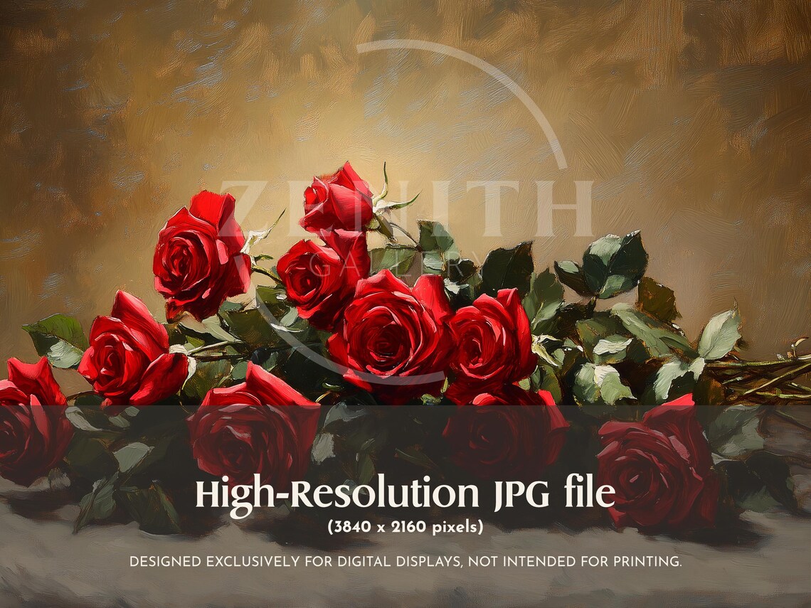 Red Roses Bouquet Warm Vintage Still Life Oil Painting Floral Poster - Image 3