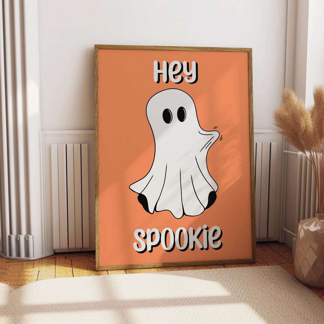 Hey Spookie Cute Ghost Orange Halloween Fun Spooky Season Poster