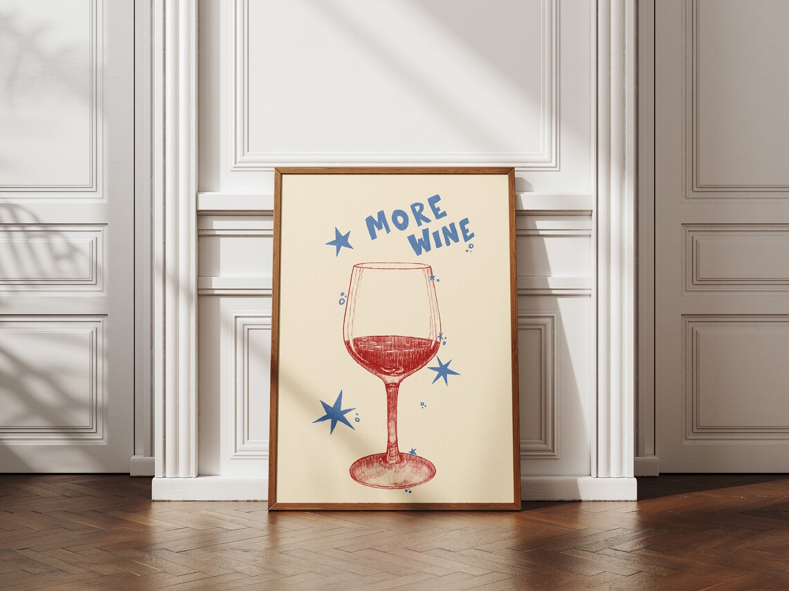 More Wine Glass Retro Sketch Fun Bar Cart Wine Decor Art Poster - Image 3