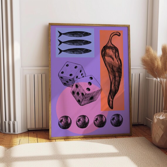 Trippy Random Print Funky Print Dice Print Fish Print Chilli Pepper Print Vibrant Print Unique Print Retro Print Trendy Wall Art