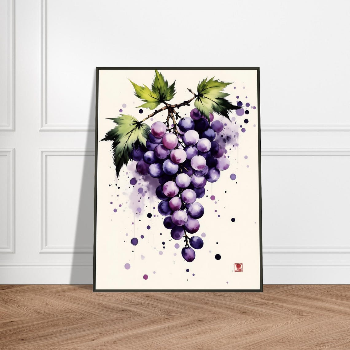 Purple Grape Cluster Watercolor Splash Botanical Art Style Poster