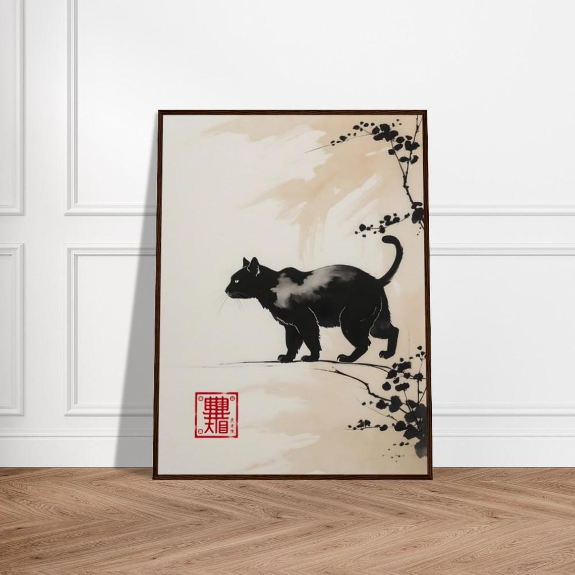 Shadow Cat In Japanese Sumi E Style Minimalist Ink Brush Poster