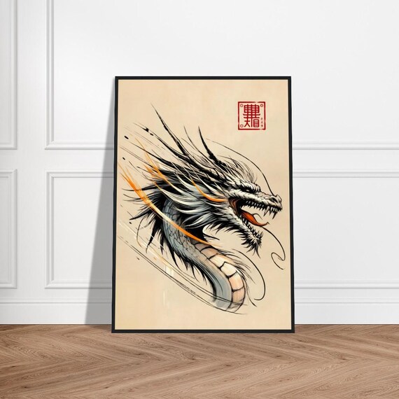 Japanese Dragon Art Poster Minimalist Wall Decor Museumquality Matte Paper Framed Zen Print Traditional Artwork