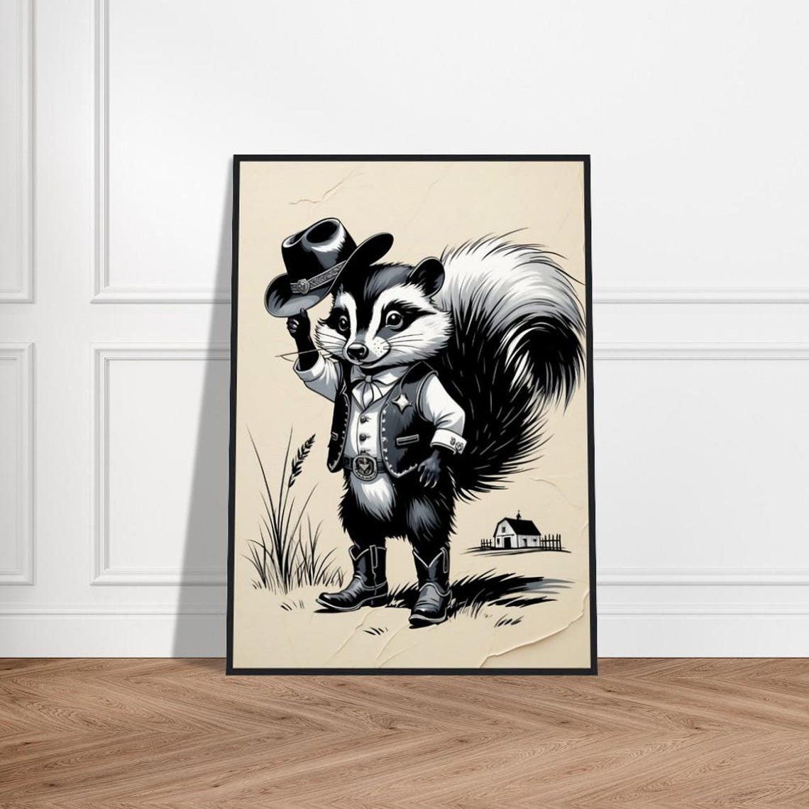 Charming Cowboy Skunk Tipping Hat Western Barn Farmyard Art Poster