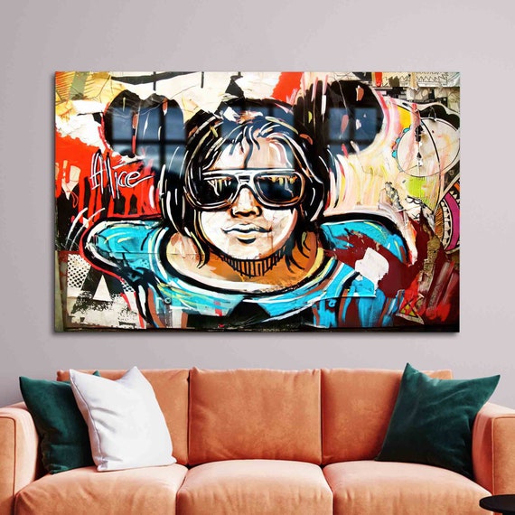 Wall Decor Decoration Glass Art Girl Graffiti Printing Oil Painting Print