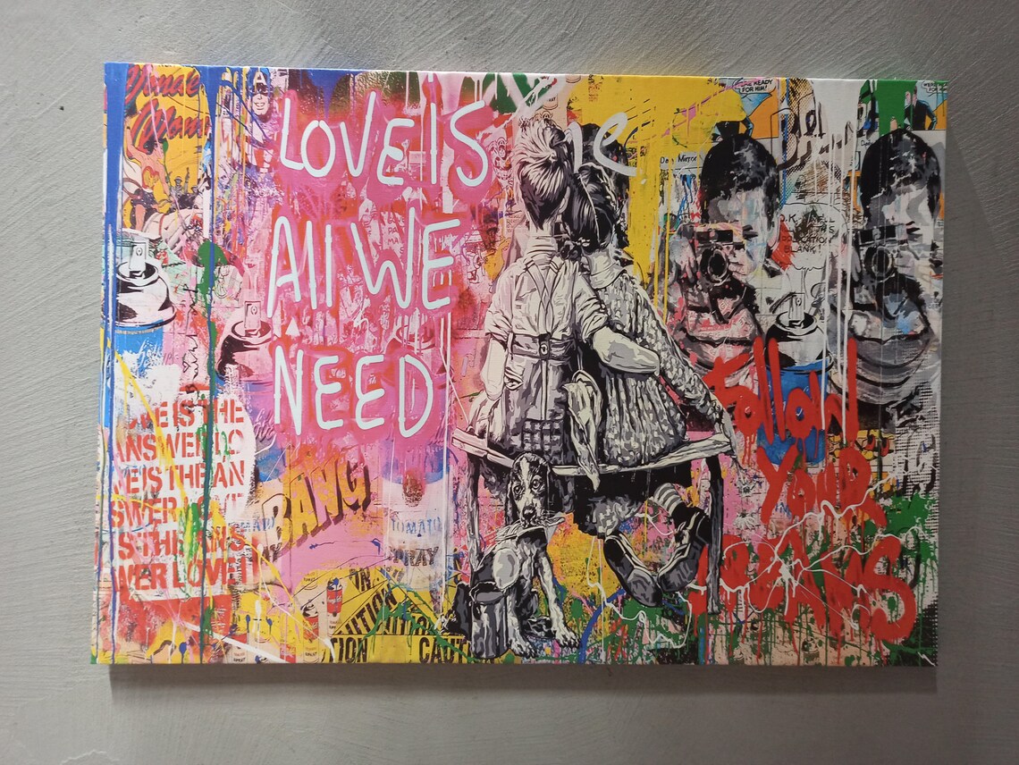Love Is All We Need Graffiti Street Art Children and Dog Poster
