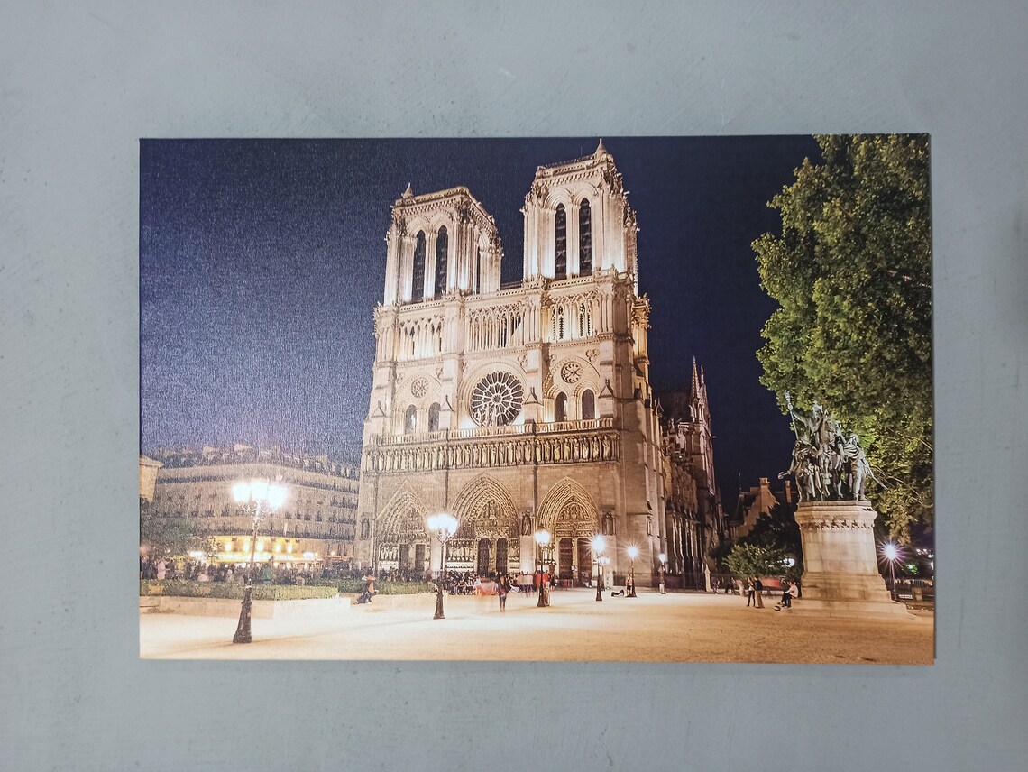 Paris Notre Dame Night Cityscape, Travel Poster
