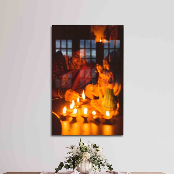 Diwali Diya Candles Ganesha Glowing Warm Festival Photo Poster