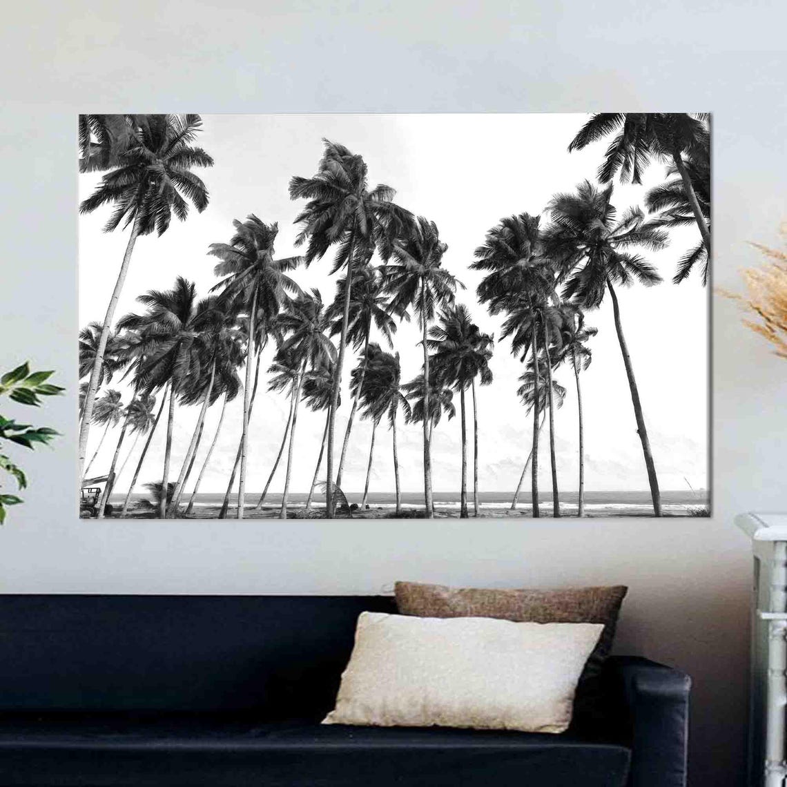Black and White Palm Trees Tropical Beach Photography Poster