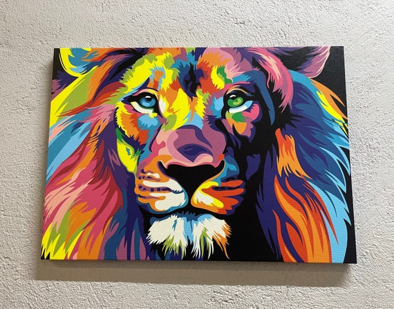 Large Wall Art Canvas 3d Colorful Printed Modern Abstract Lion Decor