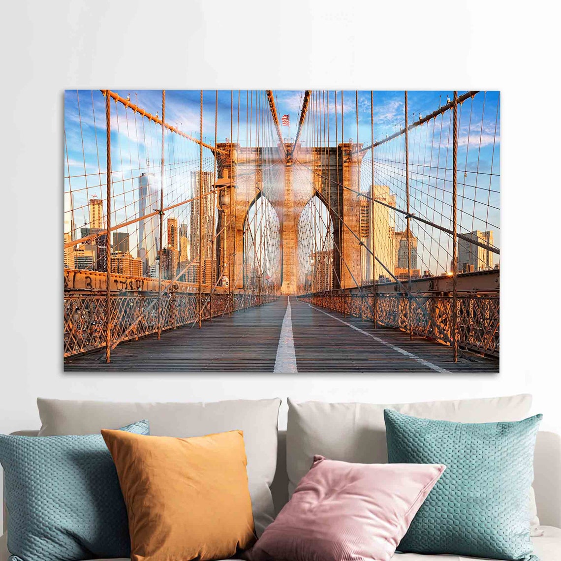 Brooklyn Bridge New York Sunset Golden Light Landmark Poster