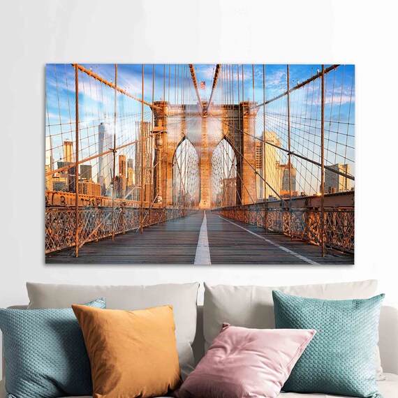 Brooklyn Bridge New York Sunset Golden Light Landmark Poster