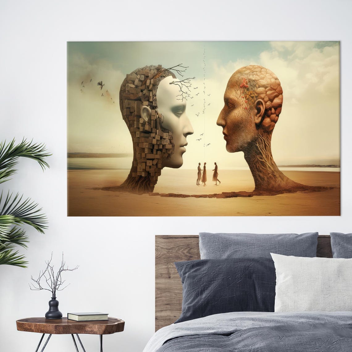 Large Wall Art Surreal Heads Canvas Skull Casles In The Desert Printed Boho Decor Modern 3d Gifts