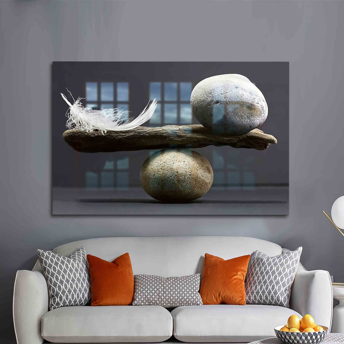 Zen Stone and Feather Balance Peaceful Minimalist Meditation Art Poster
