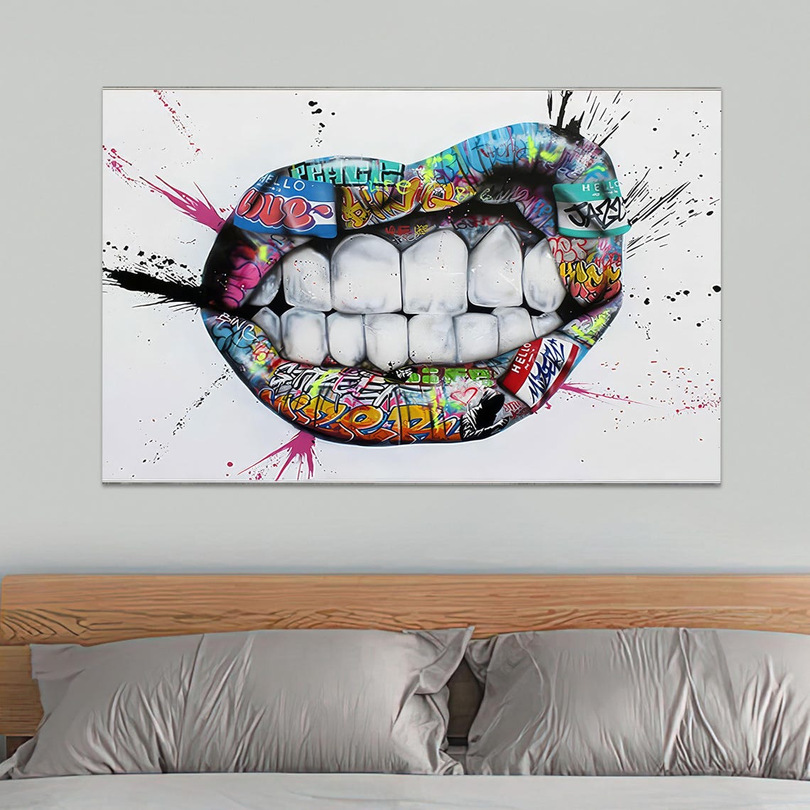 Modern Tempered Glass Teeth Art Decor Wall Prints Graffiti Abstract Mural