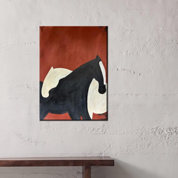 Abstract Wall Hanging Modern Art Canvas Horse Couple Gift Large Personalized For Dad