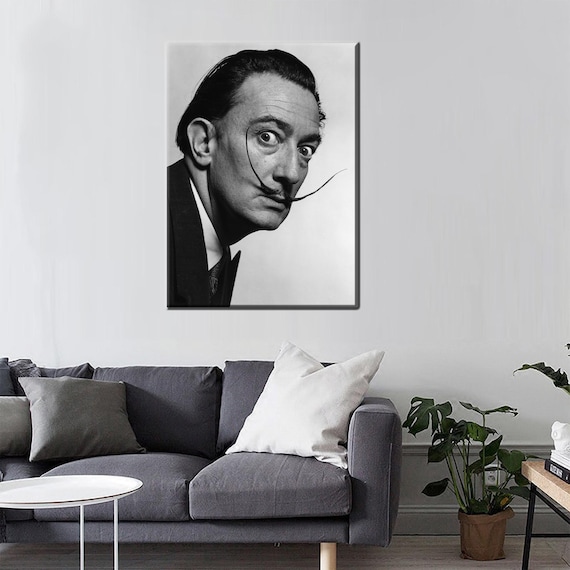 Salvador Dali Portrait Iconic Mustache Black And White Poster