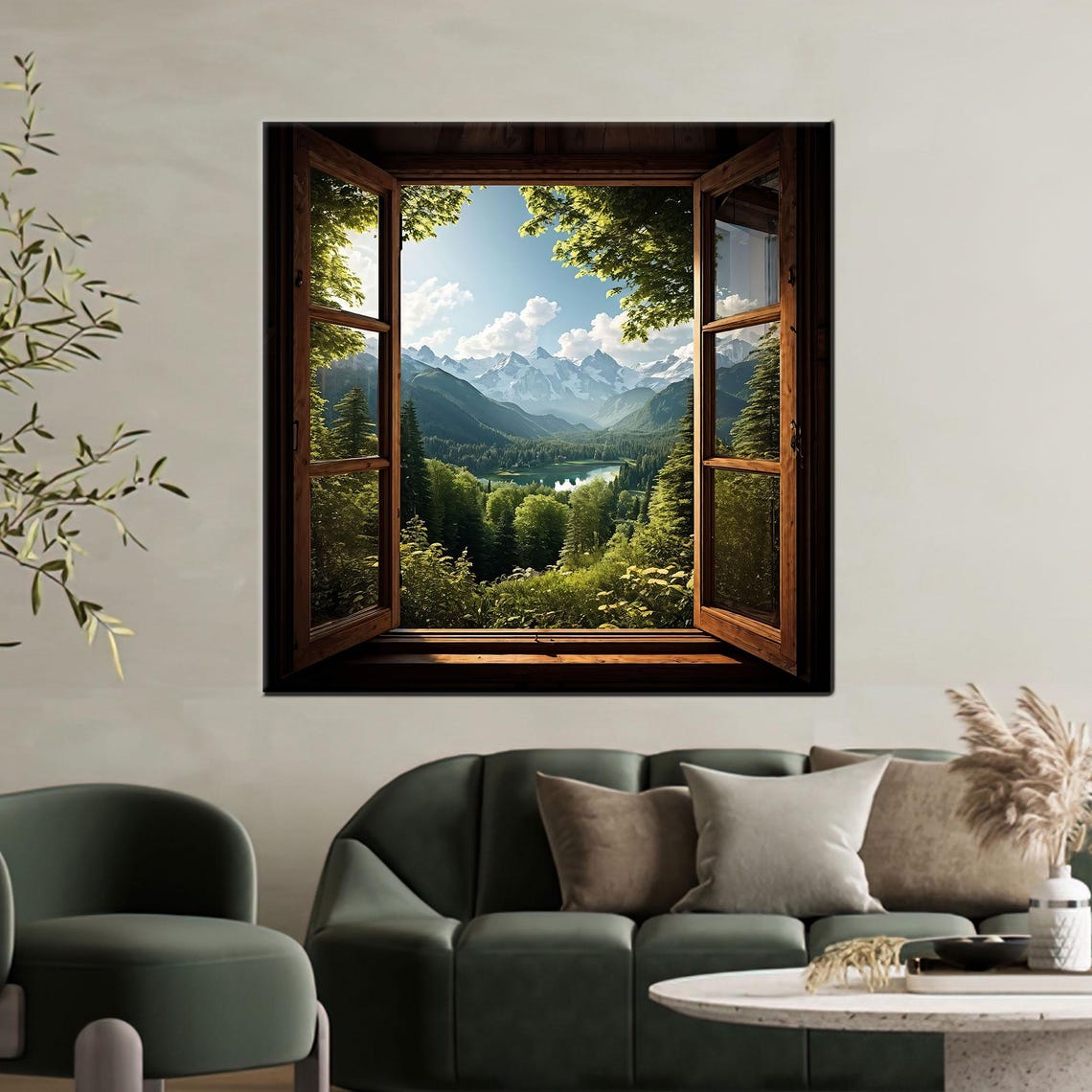 Alpine Mountain Lake Open Window View Scenic Nature Escape Poster