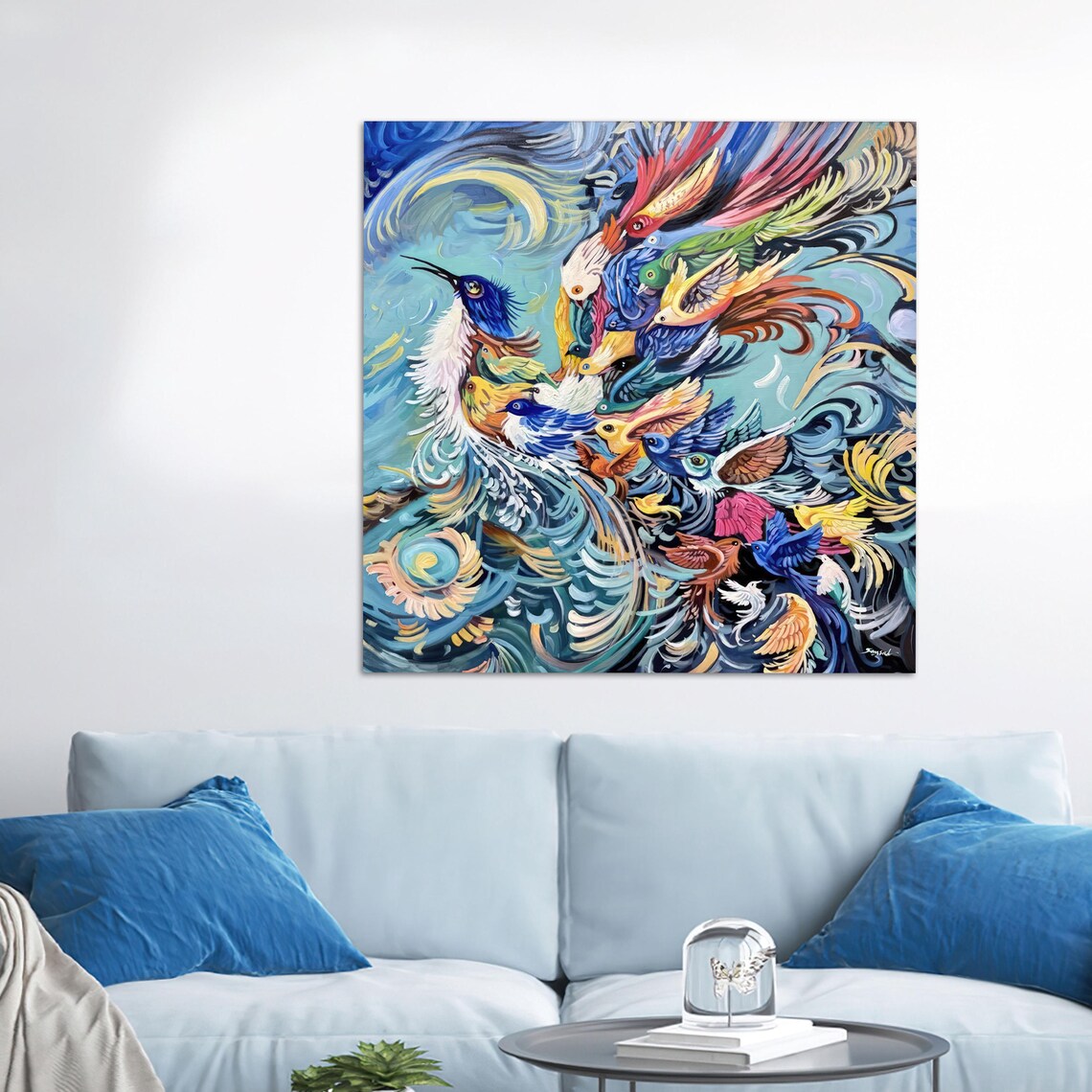 Colorful Flock of Birds Swirling Flight Abstract Expressionist Art Print