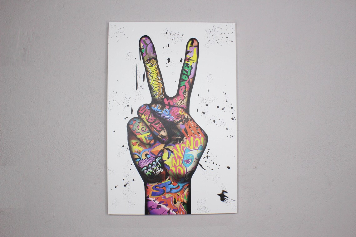 Peace Finger Graffiti Painting Art Print, Abstract