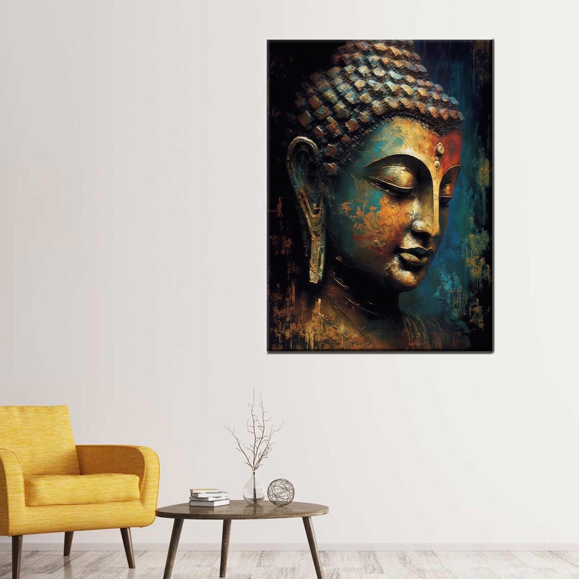 Buddha Head Golden Textured Painting Art for Meditation Zen Poster