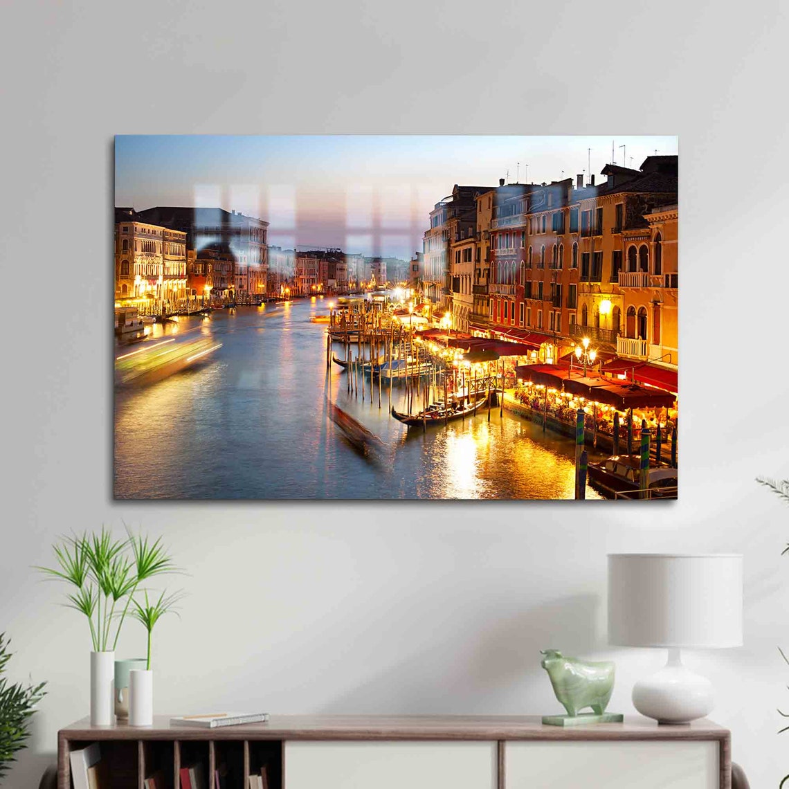 Venice Italy Grand Canal Night Lights Gondolas Photo Wall Art