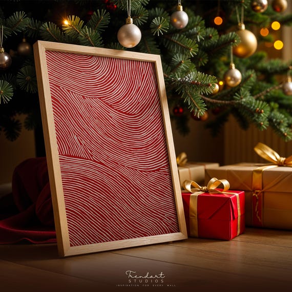 Christmas Wall Art Minimalist Red Abstract Print Modern Holiday Decor Da00099