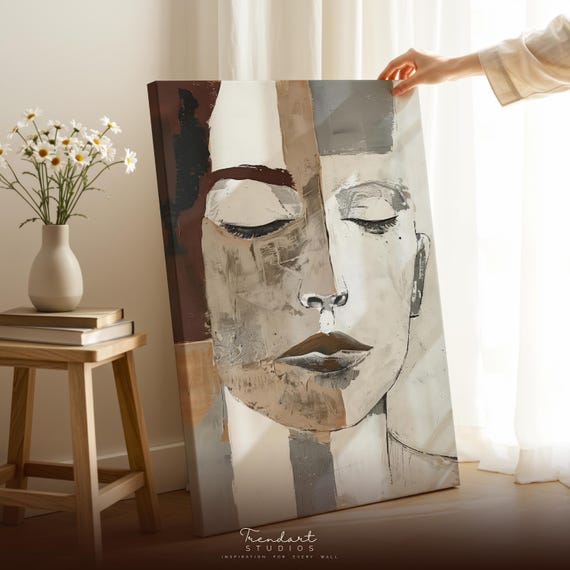 Abstract Wall Art Kunst Poster Modern Minimalist Face Print German Style Textured Artwork Da00062