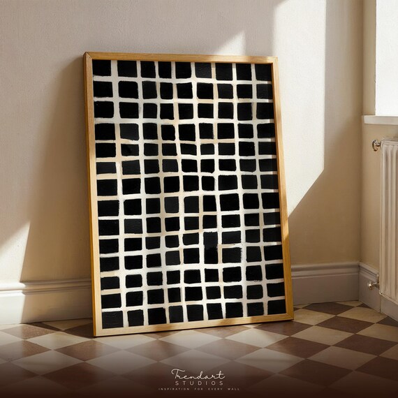 Minimalist Wall Art Abstract Grid Print Black And Beige Japandi Decor Modern Neutral Da00003