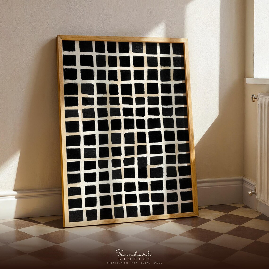 Minimalist Wall Art Abstract Grid Print Black And Beige Japandi Decor Modern Neutral Da00003