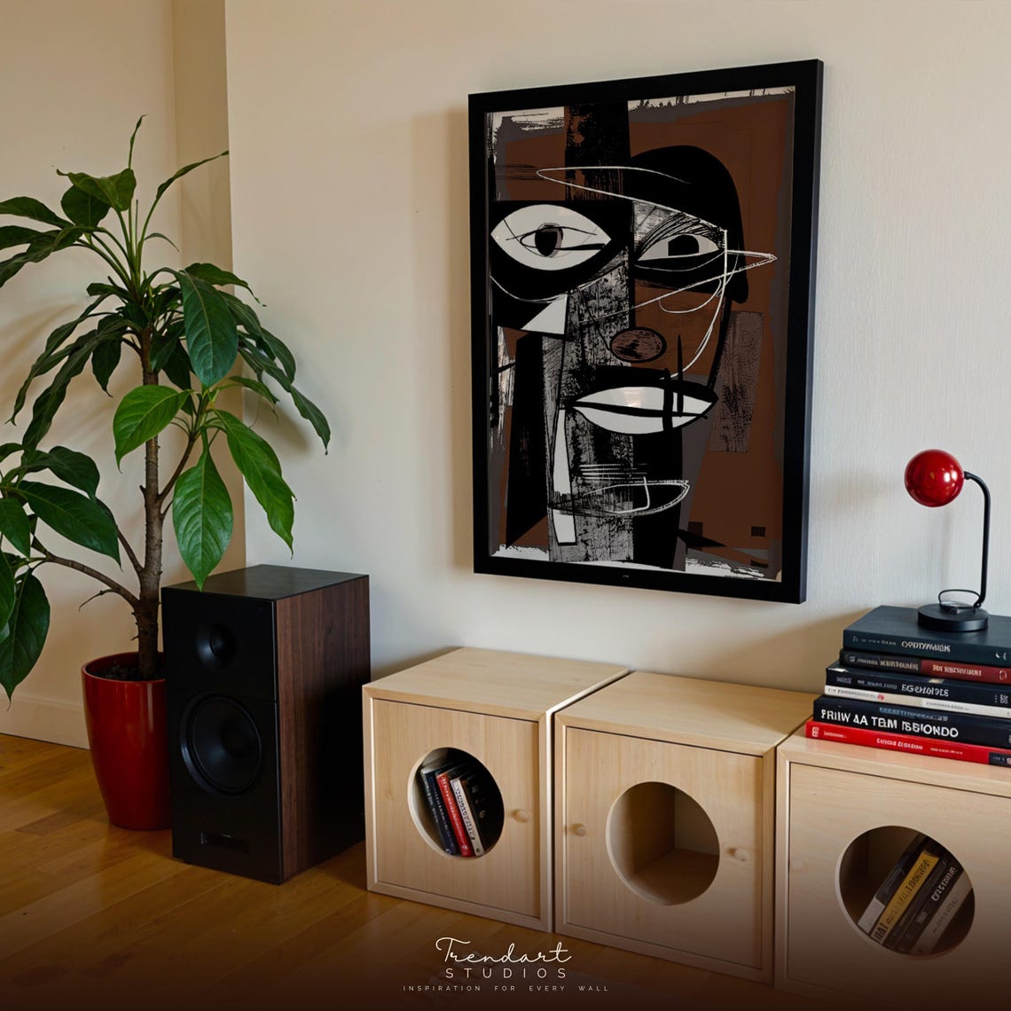 Bold Black and Bronze Abstract Cubist Face Gallery Art Poster