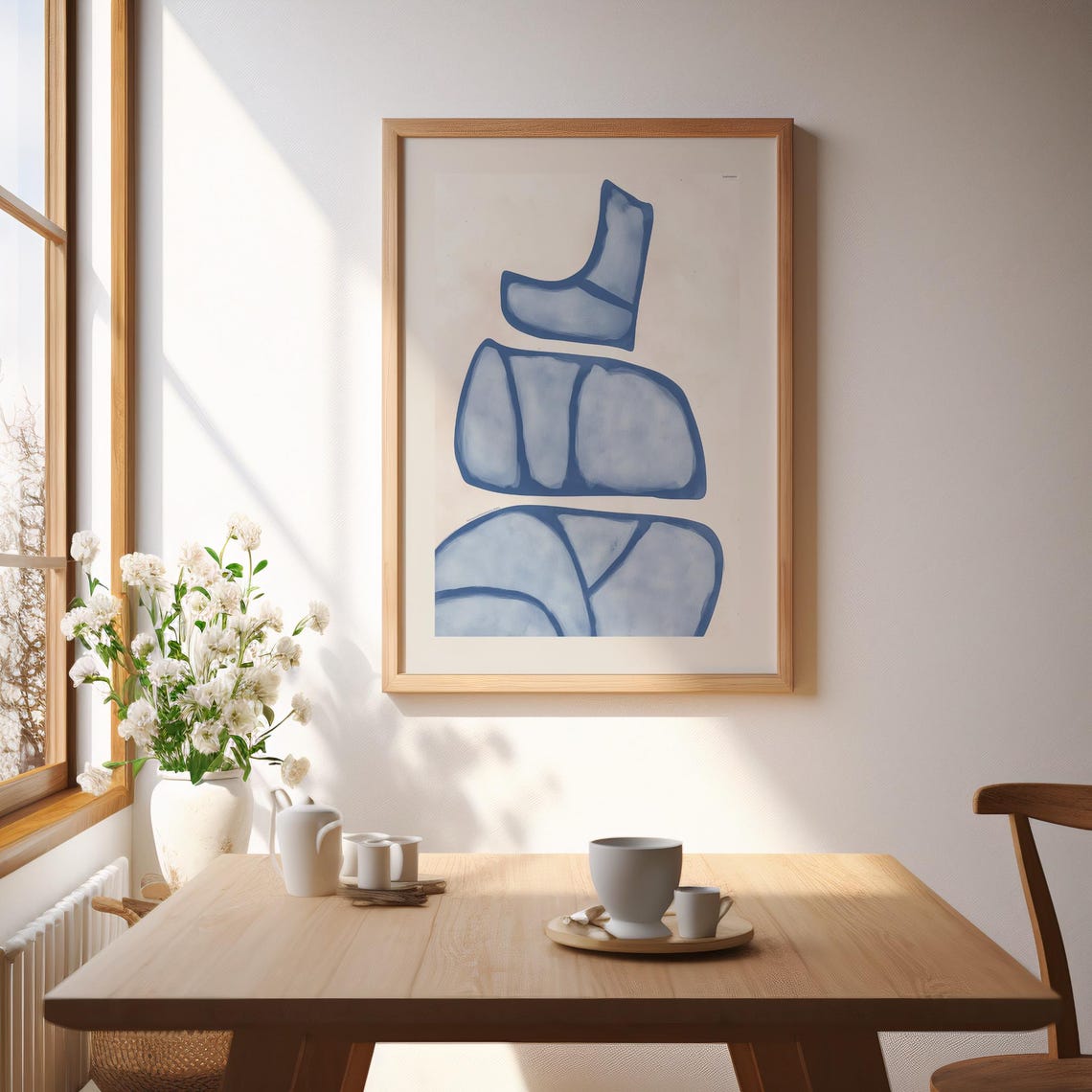 Abstract Blue And Beige Stone Shapes Minimalist Scandi Art Poster
