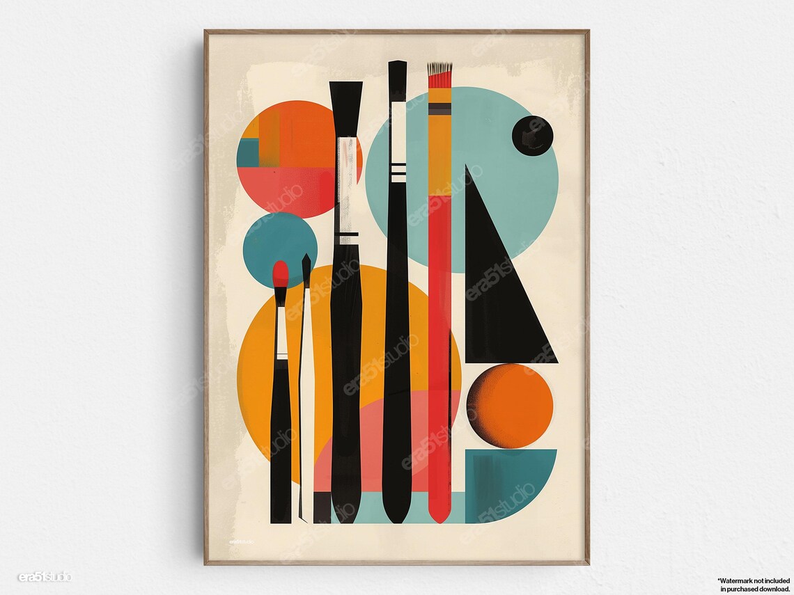 Geometric Art Brushes, Mid-Century Modern Art Print