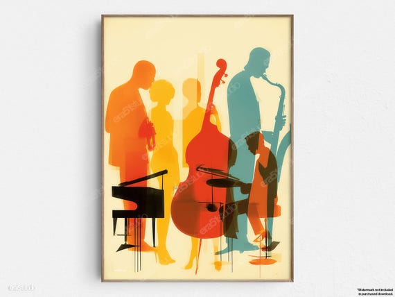 Layered Jazz Ensemble Silhouettes Original Midcentury Modern Minimalist Wall Art