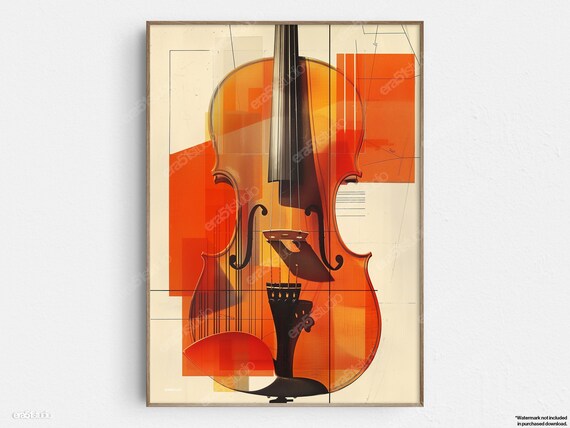 Classic Violin Abstract Orange Geometric Music Poster Design Art