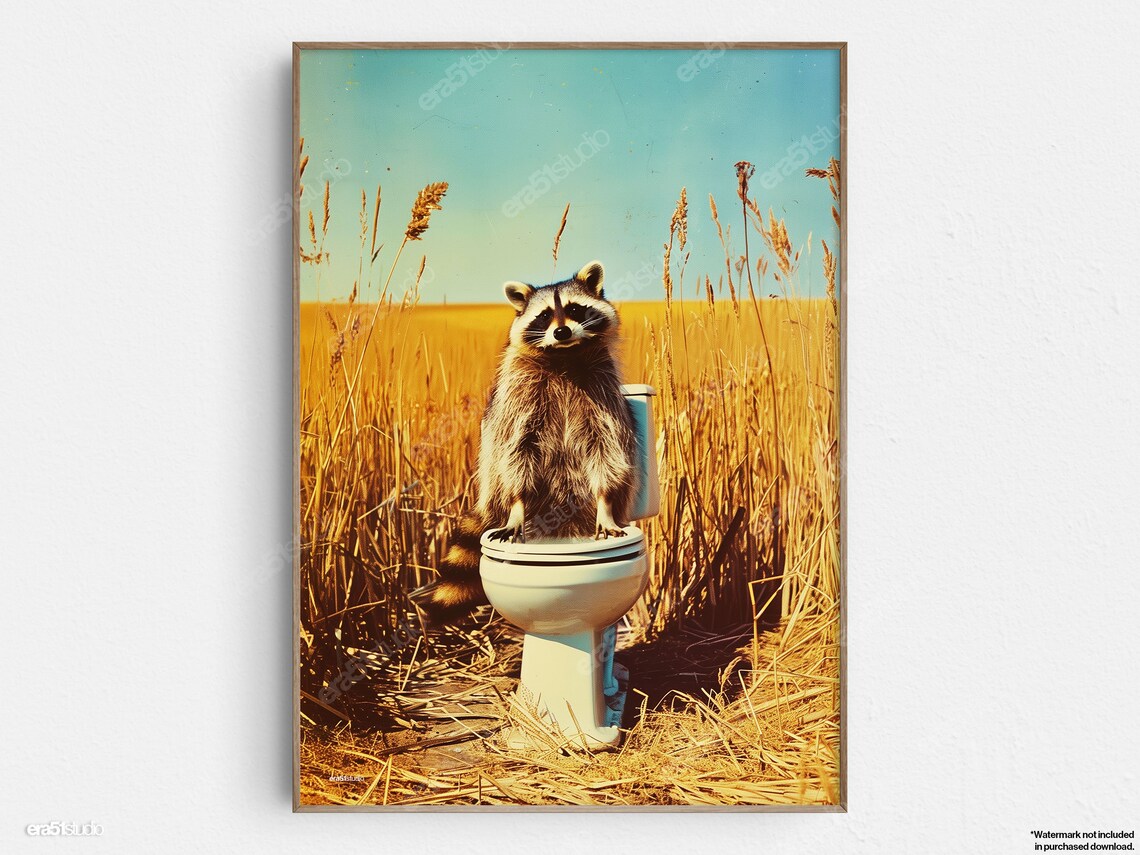 Raccoons Country Retreat, Mid-Century Modern Art Print
