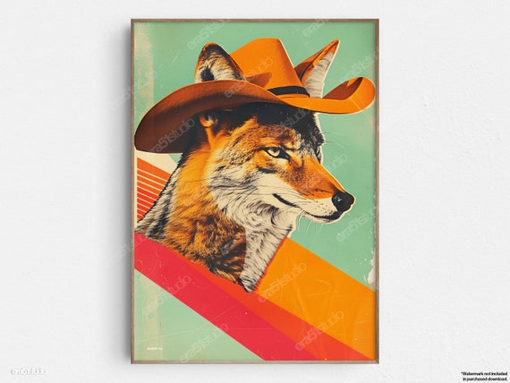 Coyote Fox Cowboy Mid-Century Modern Art Print