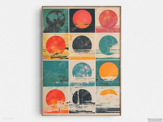 Sunset Moods Collage Original Midcentury Modern Minimalist Wall Art