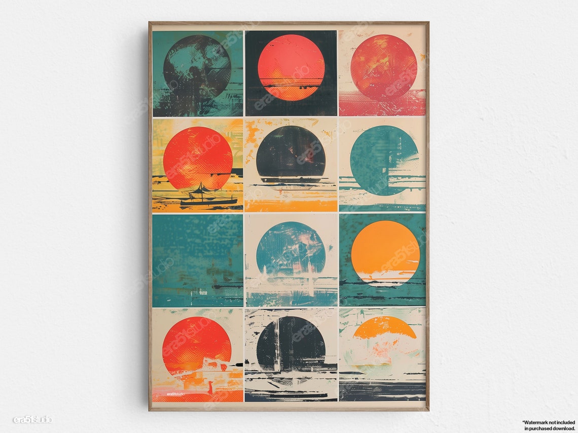 Sunset Moods Collage Original Midcentury Modern Minimalist Wall Art