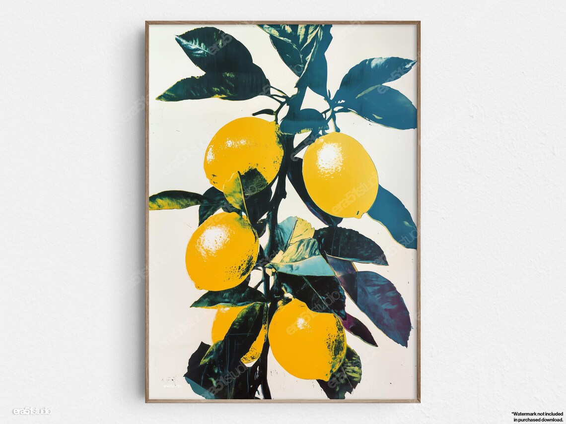 Bold Lemon Branch Pop Art, Midcentury Modern Art Print