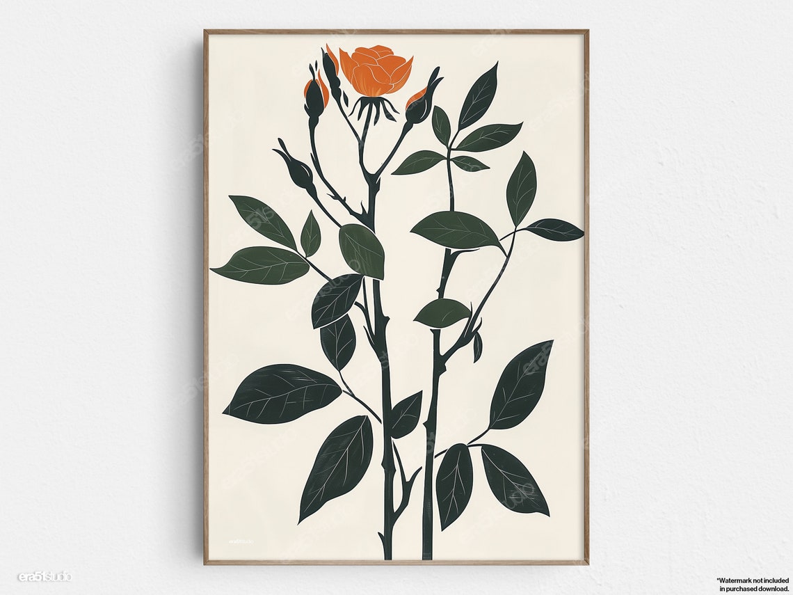Bold Rose Botanical Line Art Minimalist Cream Background Style Poster