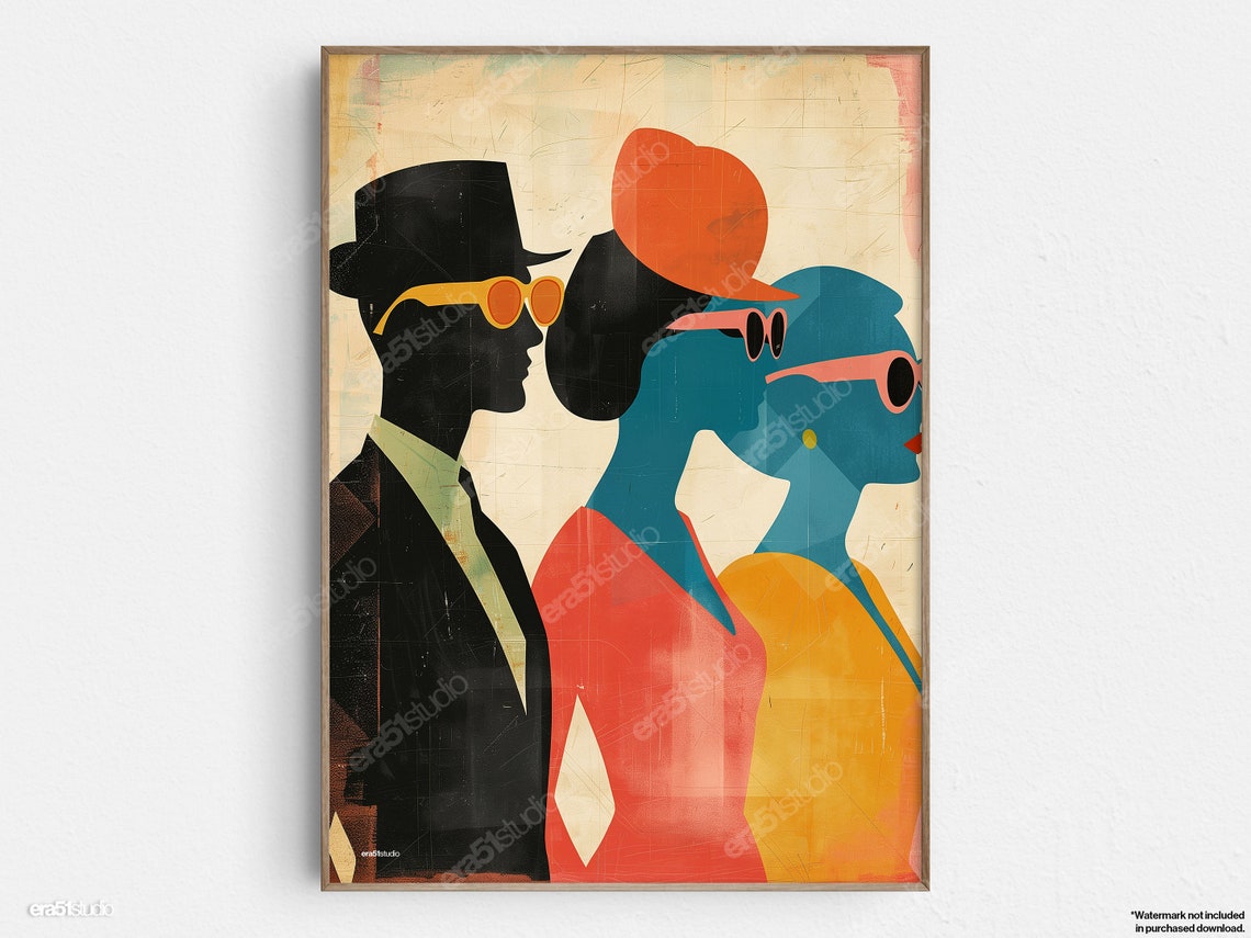 Stylish Fashion Trio Silhouette Retro Sunglasses Midcentury Poster