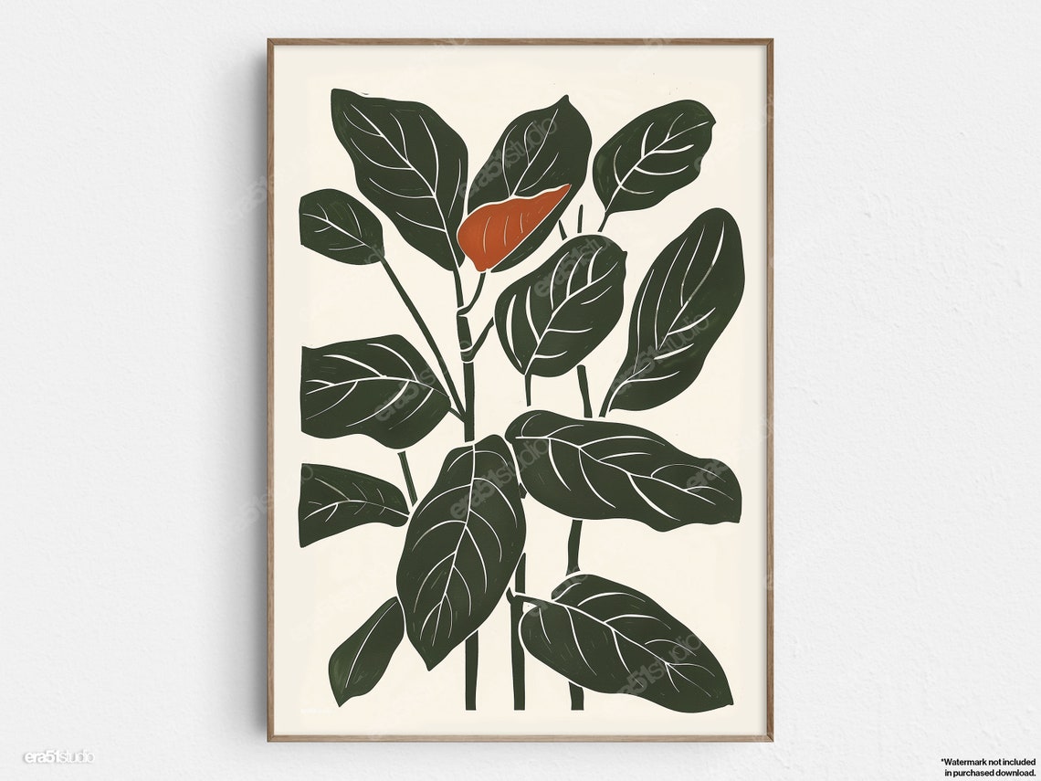 Eyecatching Pothos Plant Wall Art Original Midcentury Modern Minimalist