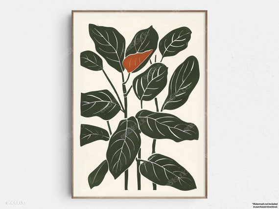 Eyecatching Pothos Plant Wall Art Original Midcentury Modern Minimalist