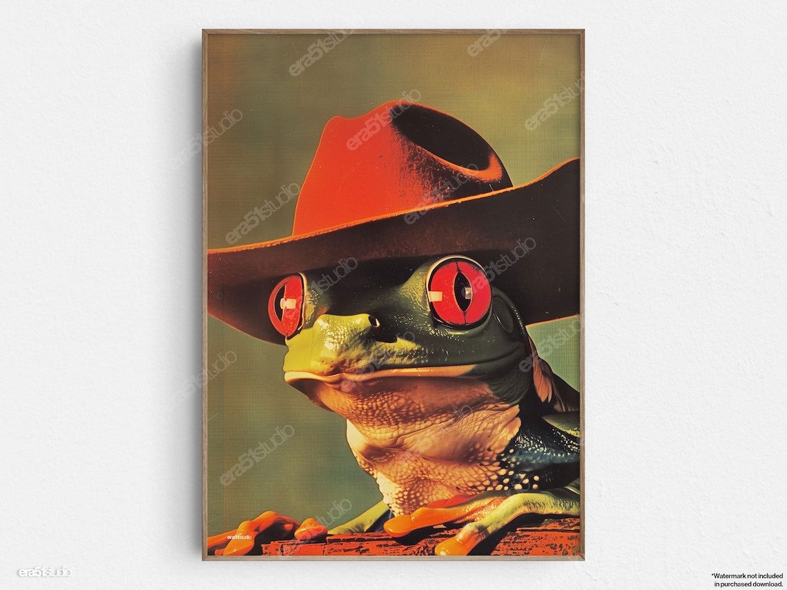 Tree Frog Cowboy Hat Funny Western Red Eyed Amphibian Art Poster