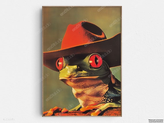 Tree Frog With Cowboy Hat Original Midcentury Modern Minimalist Wall Art