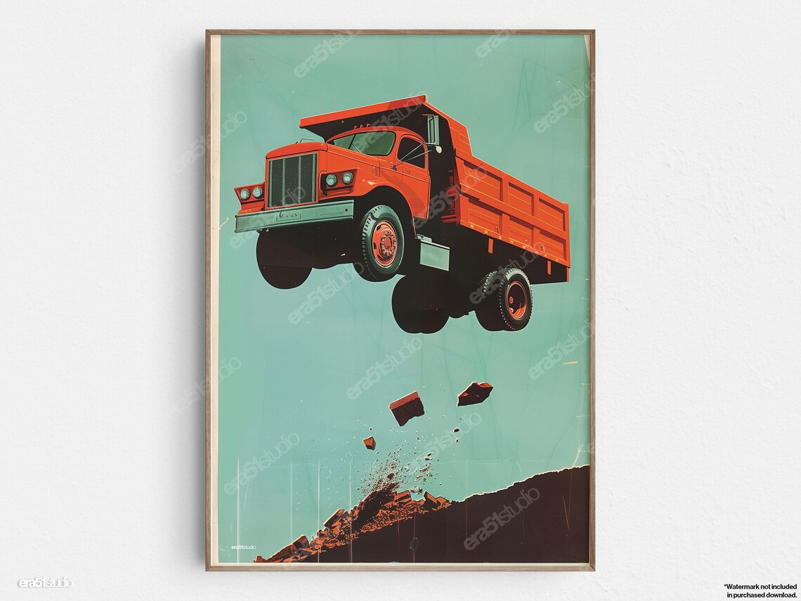 Flying Dump Truck, Mid-Century Modern Art Print