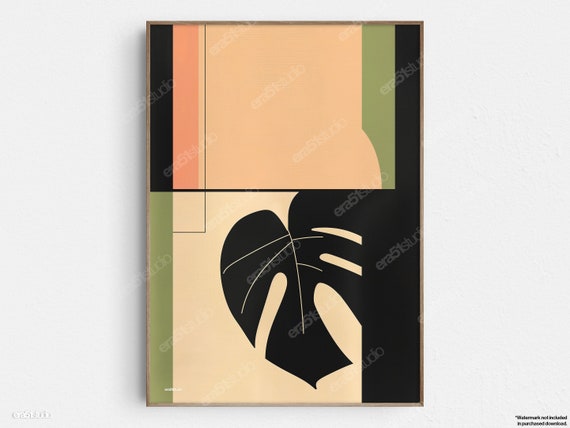 Contemporary Leaf And Geometry Original Midcentury Modern Minimalist Wall Art